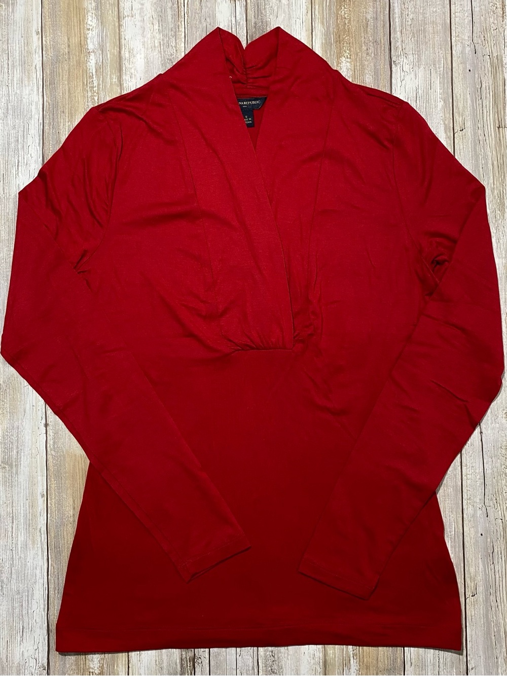 Banana Republic Red Draped V-Neck Long Sleeve Top